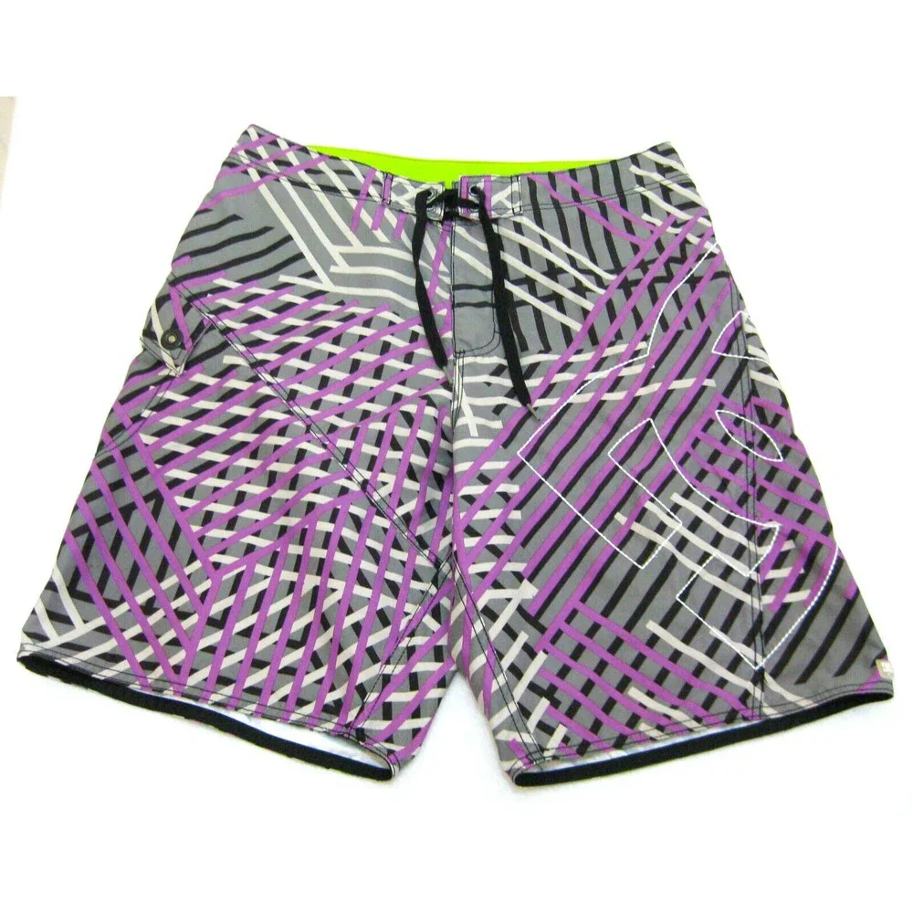 Purple Geometric Men's (Size 34) Board Shorts Beach Surfing Swim Shorts Swimwear